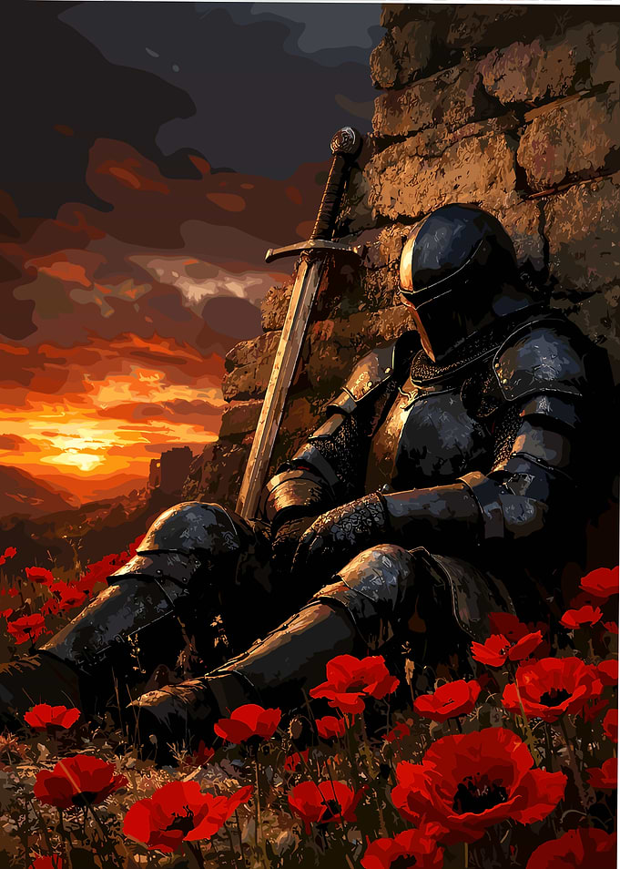 Resting Knight in Poppy Field