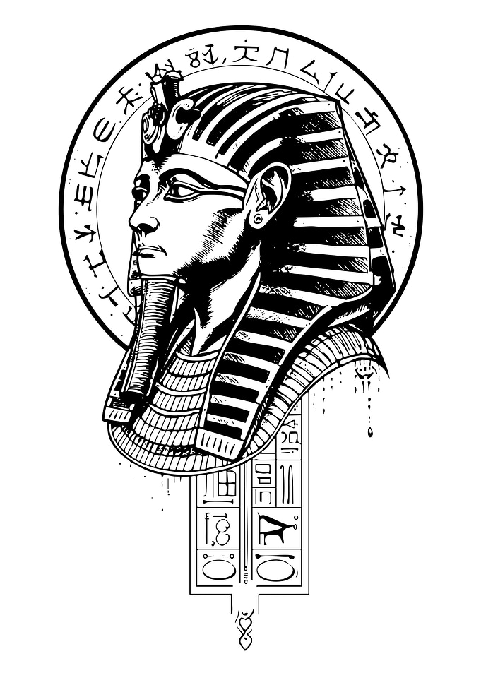 Egyptian Pharaoh Black and White Illustration