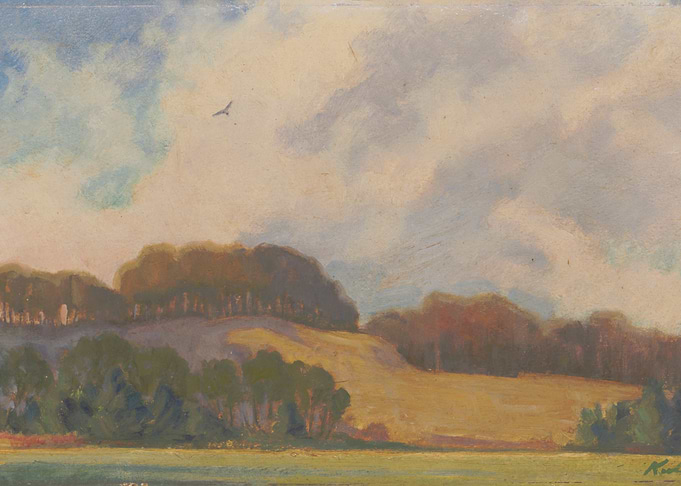 Landscape painting with trees and sky