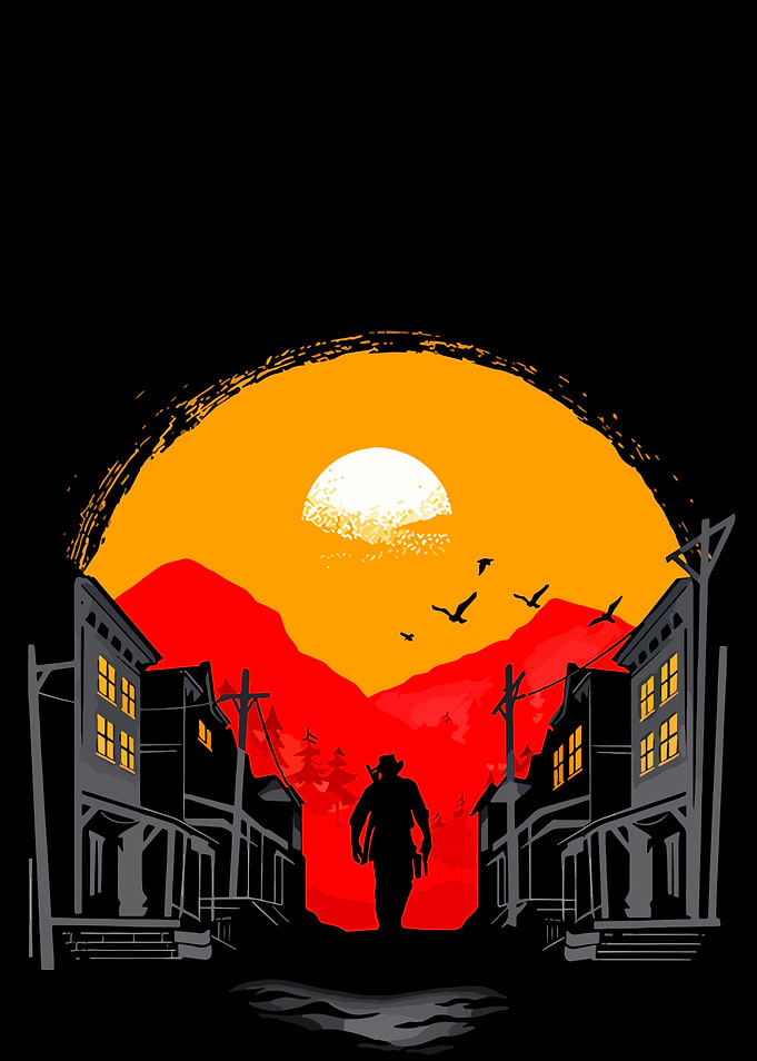 Western Town Silhouette at Sunset