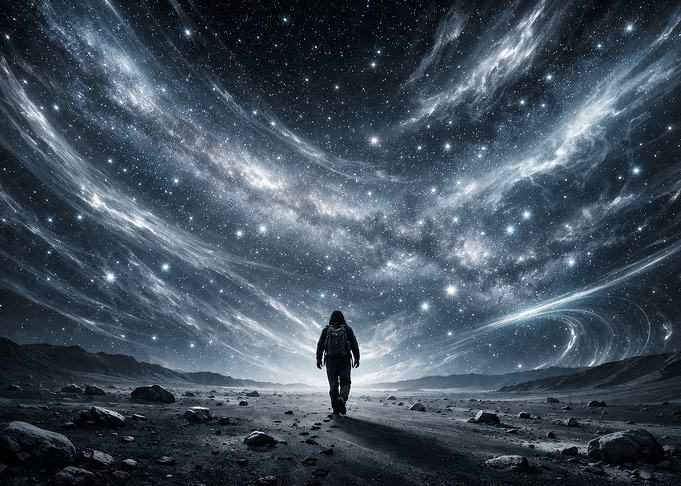 Astronaut Walking Under Starry Sky