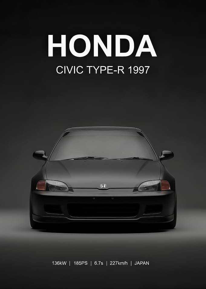 black Honda Civic Type-R 1997 Car Poster