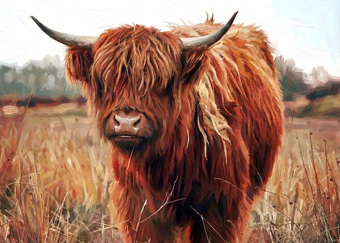 Highland Cow Portrait Painting