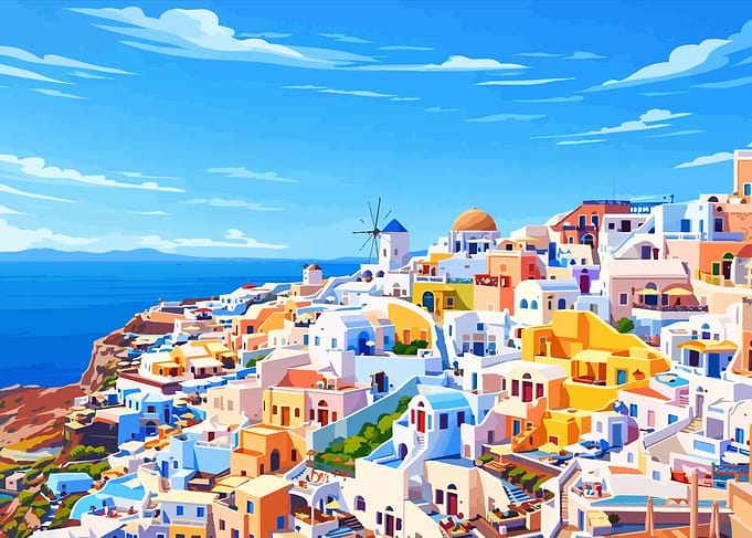 Santorini, Greece: Colorful Coastal Village