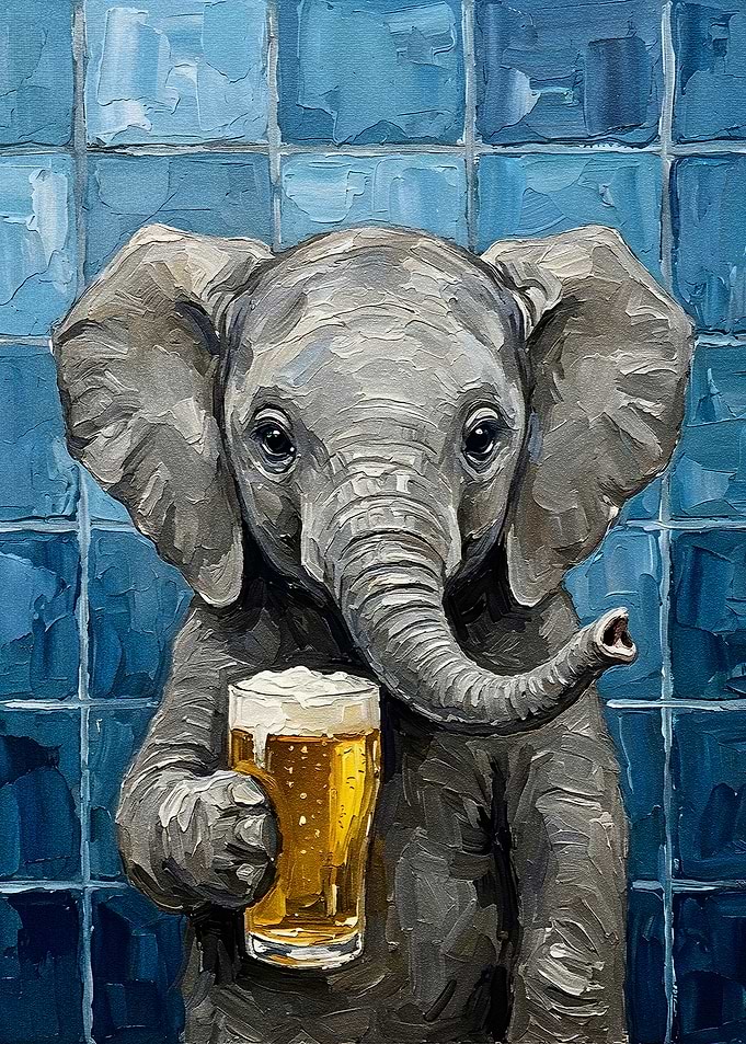 Elephant with Beer Painting