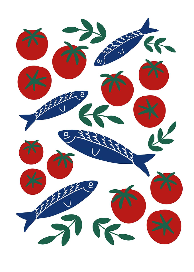 Sardines Tomatoes and Leaves