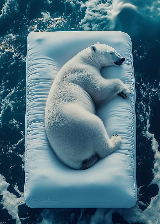 Polar Bear on Raft in Ocean