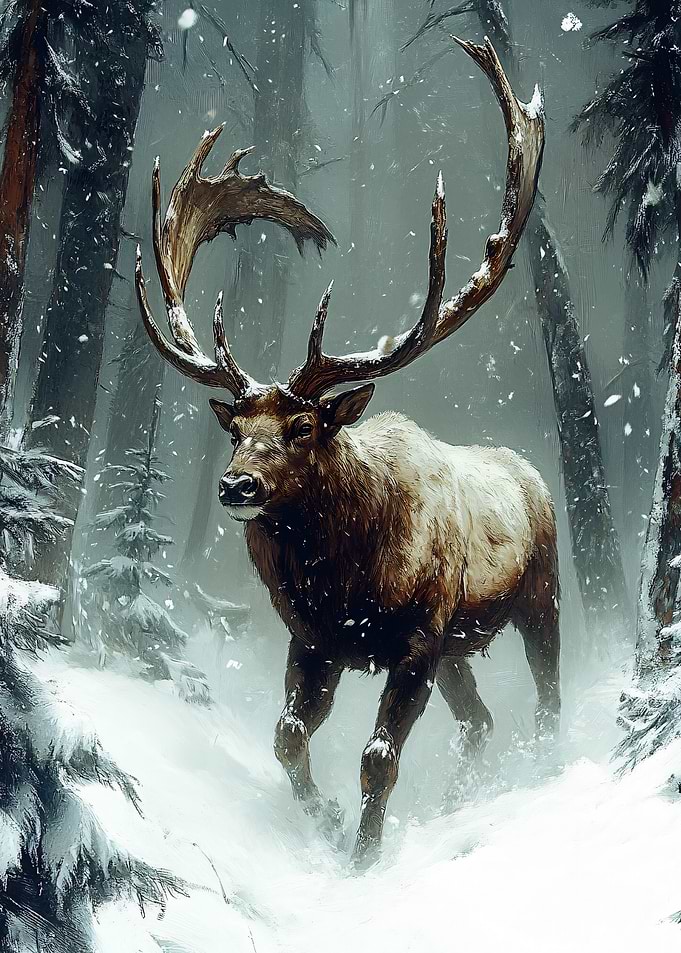 Elk in Winter Forest