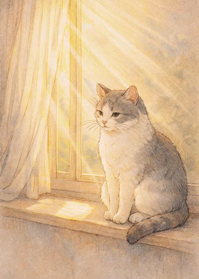 Cat Sitting by Window in Sunlight