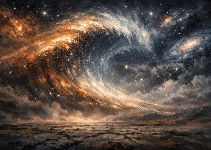 Cosmic Wave Over Cracked Earth