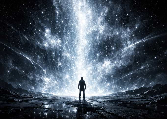 Man Staring at Cosmic Light