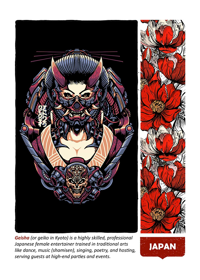 Cyberpunk Geisha with Floral Accent