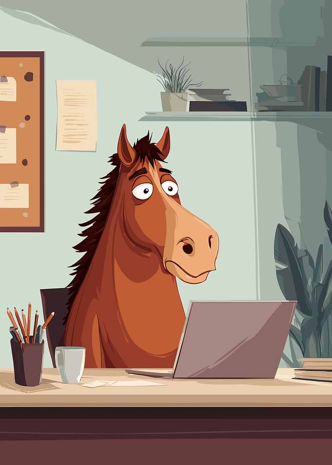 Cartoon Horse Working at a Desk