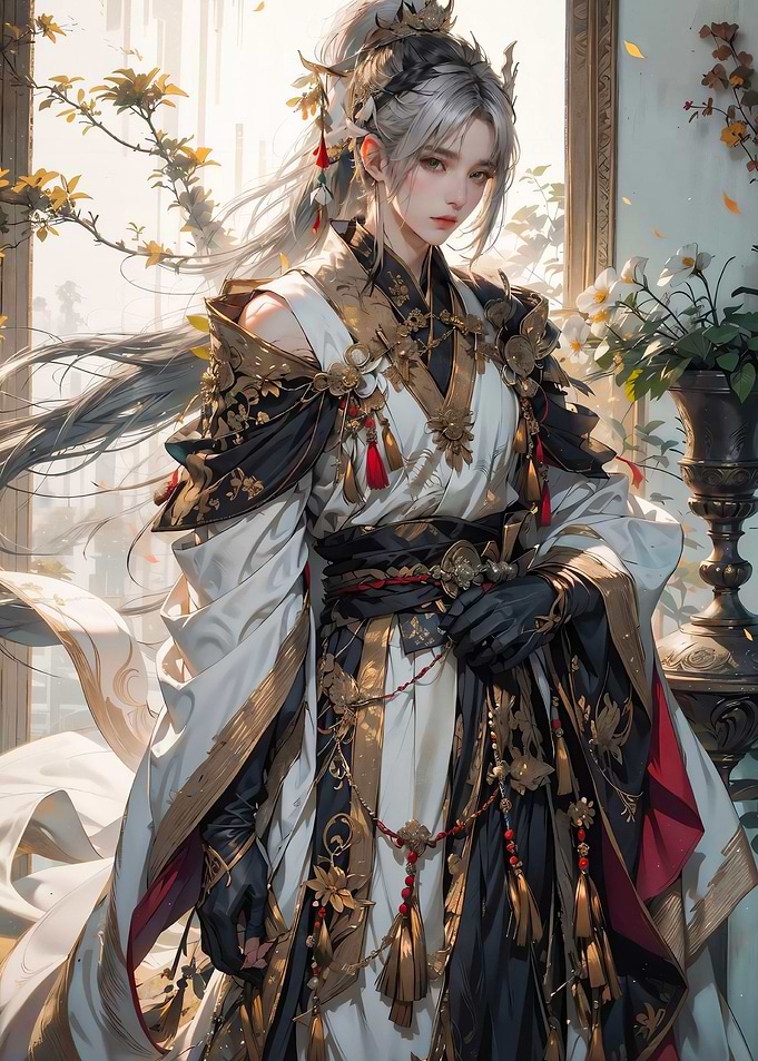 Elegant Anime Woman in Traditional Dress