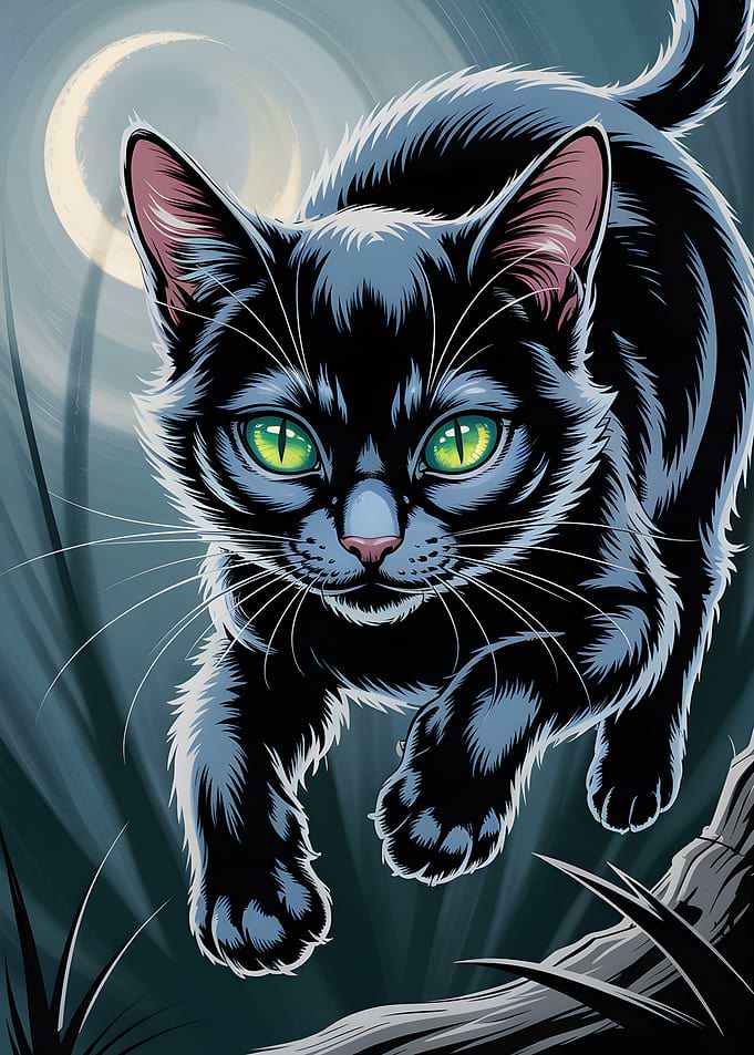 Black Cat with Green Eyes