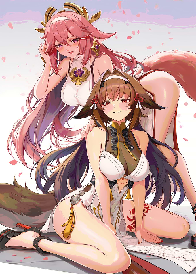 Anime Girls with Fox Ears and Tails