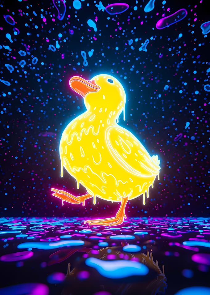 Neon Yellow Duck with Dripping Effect