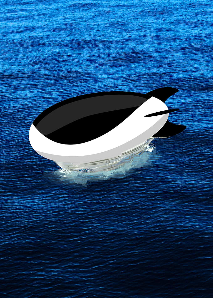 Orca-shaped submarine in blue ocean