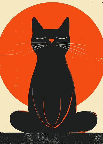 Meditating Black Cat with Orange Circle