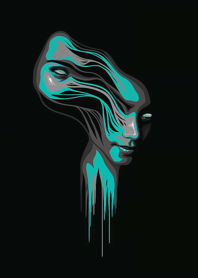 Abstract Turquoise and Gray Portrait