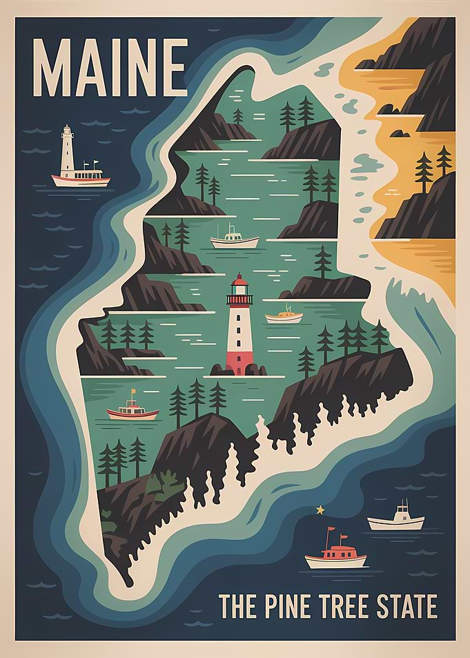 Maine: The Pine Tree State Travel Poster