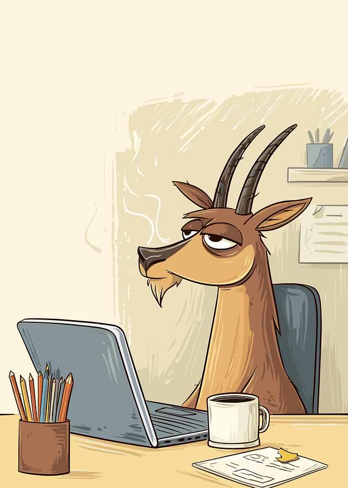 Cartoon Goat Working at a Desk