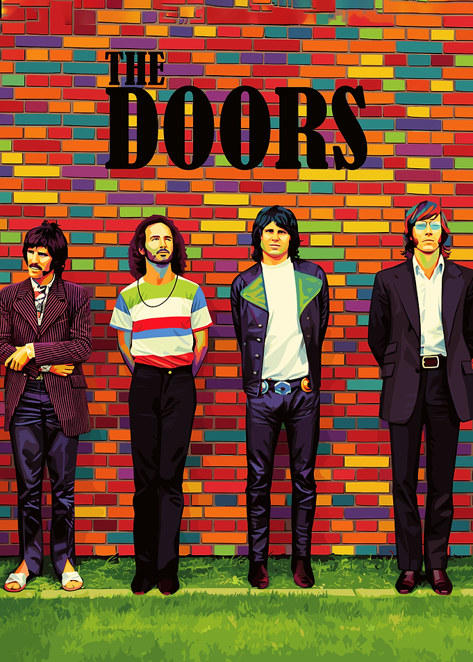 The Doors band portrait with brick wall
