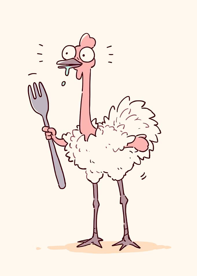 Cartoon Ostrich with Fork