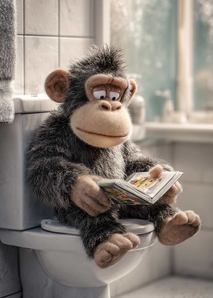 Monkey Reading on Toilet
