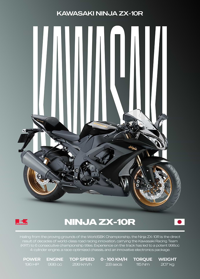Kawasaki Ninja ZX-10R Motorcycle Poster