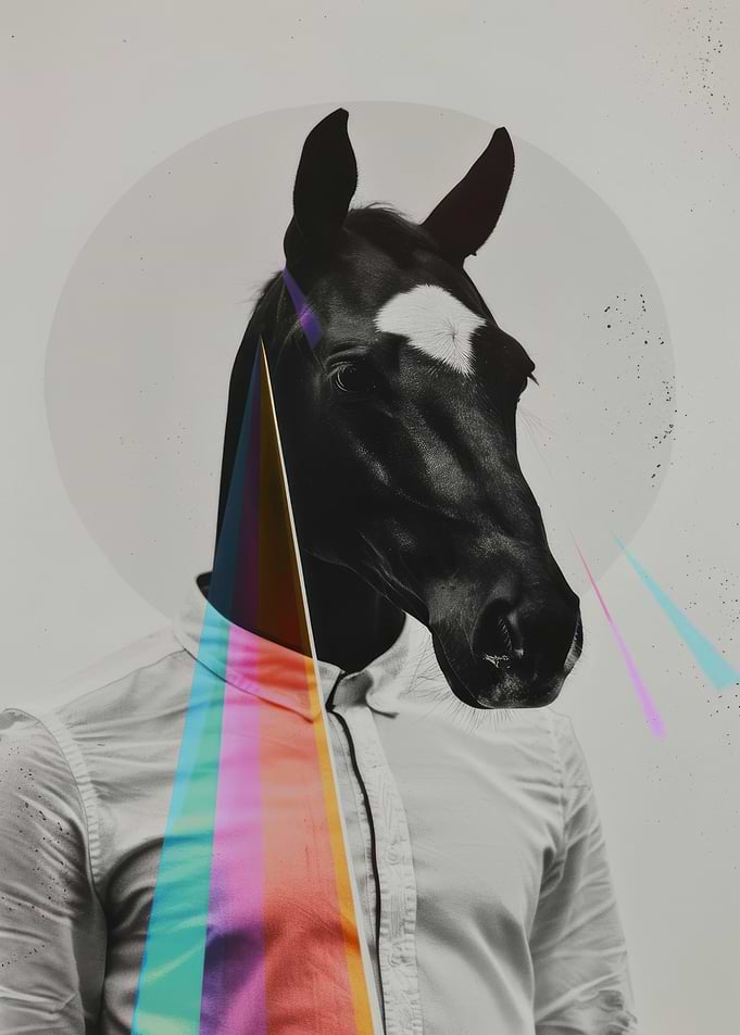 Horse Head Man with Rainbow Prism