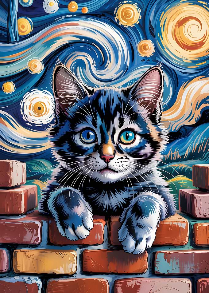Cat in Starry Night Style