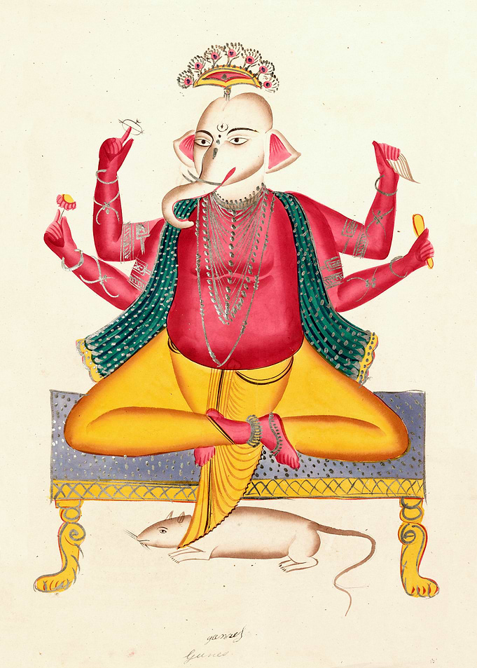 Ganesha Seated on Stool and Rat Mount
