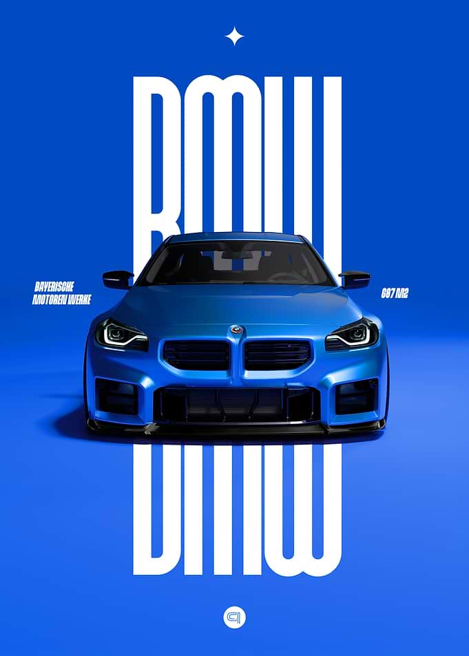 BMW G87 M2 Blue Car Poster