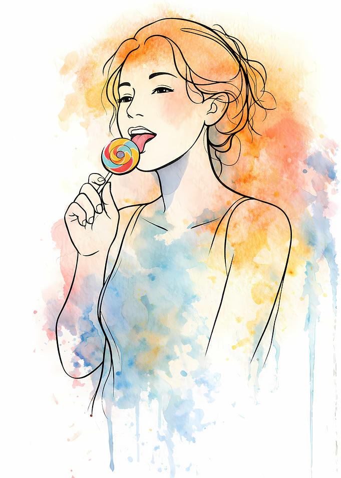 Girl with Lollipop Watercolor Illustration