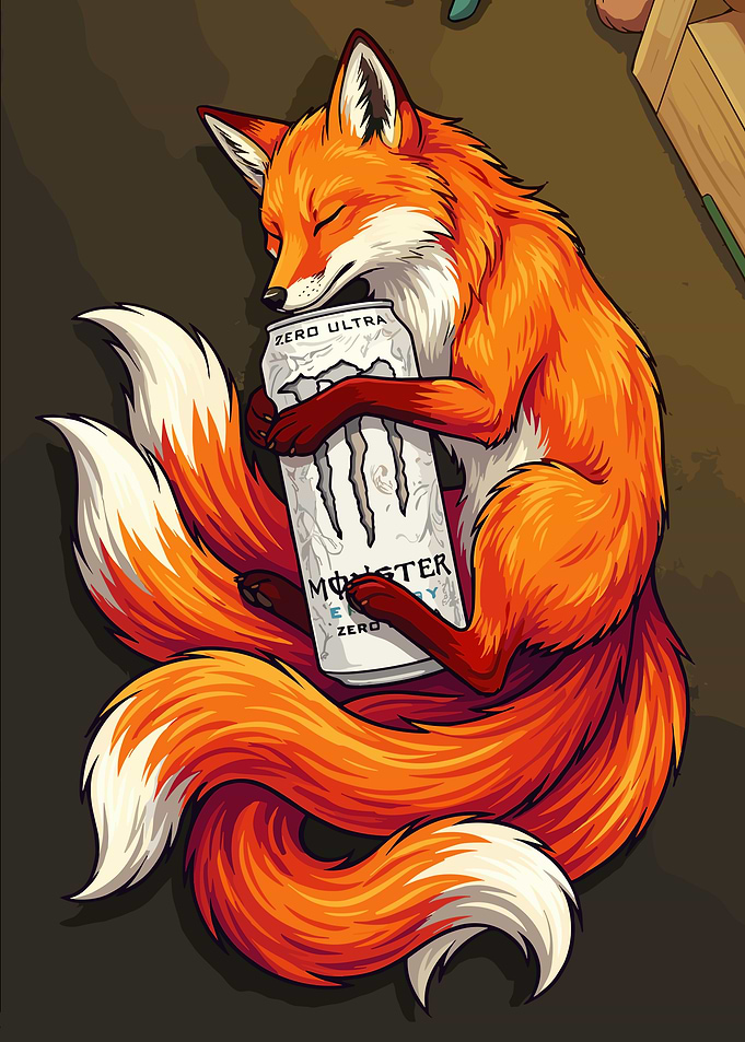 Fox Sleeping with Monster Energy Drink