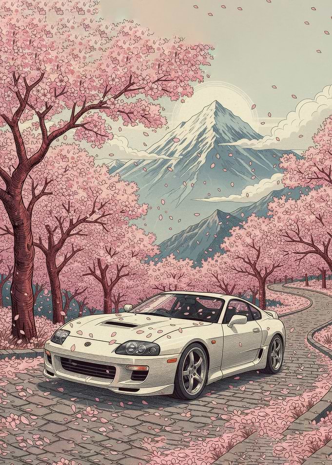 Toyota Supra with Cherry Blossoms