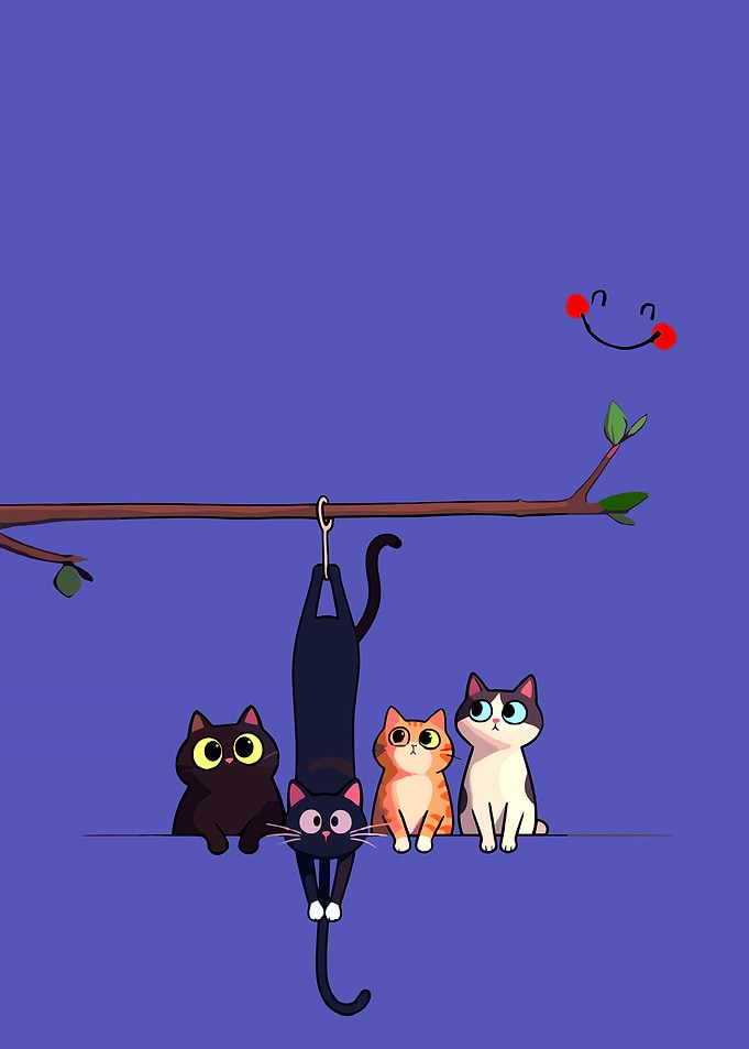 Cartoon Cats on a Branch