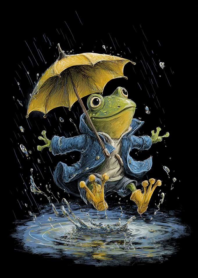 Frog in Rain with Umbrella