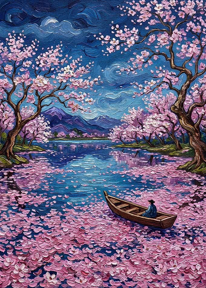 Cherry Blossoms and Boat Painting