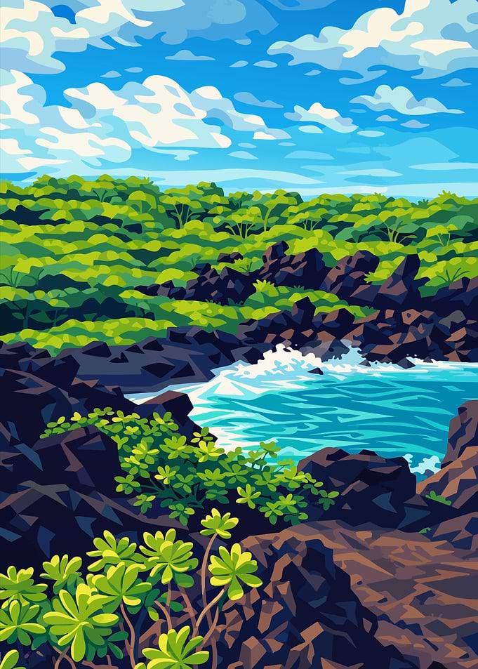 Coastal Landscape with Rocks and Vegetation