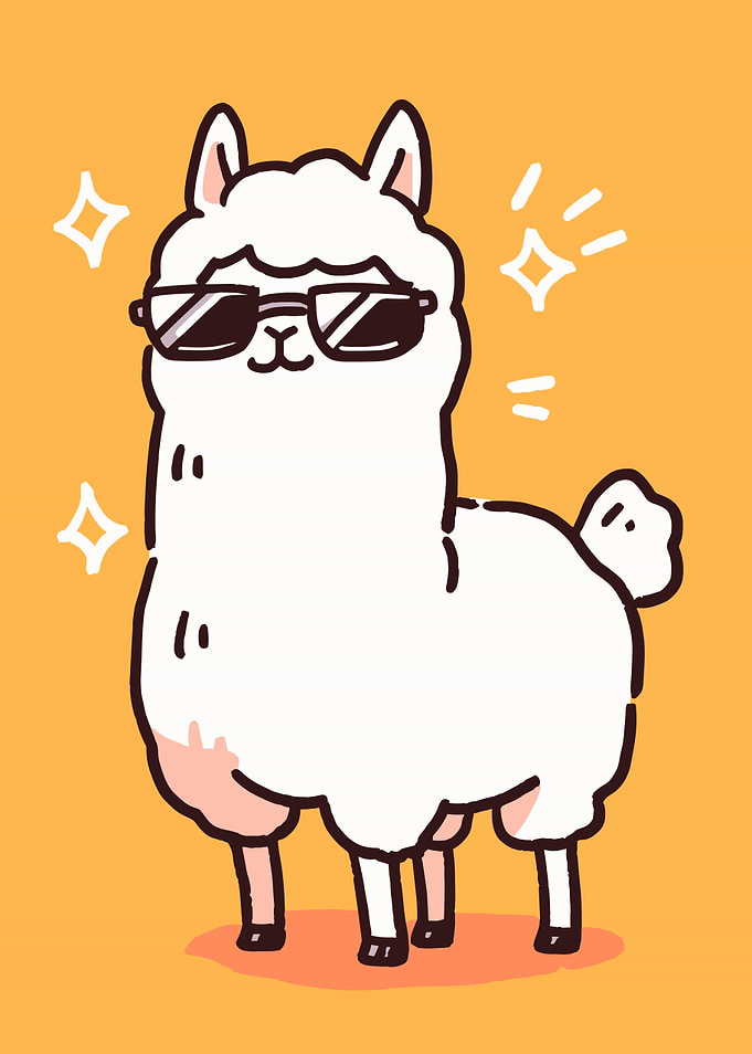Cool Alpaca with Sunglasses Cartoon