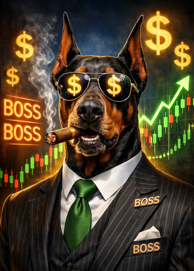 Doberman Boss with Money and Cigar