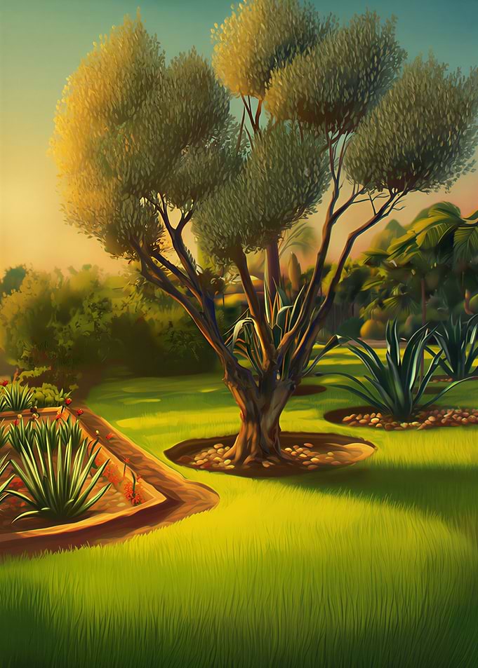 Lush Garden Landscape Painting