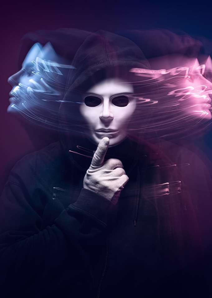 Masked Figure Shushing with Motion Blur