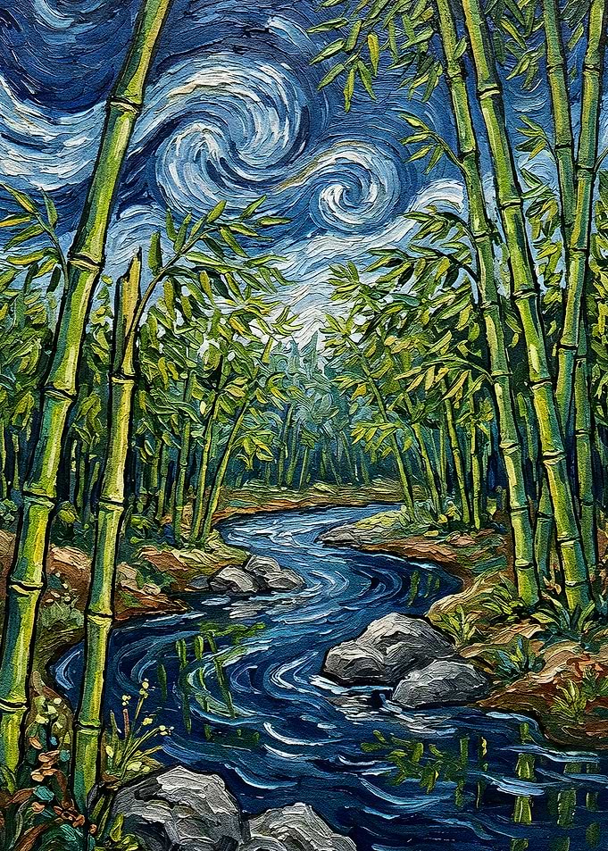 Bamboo Forest River Painting