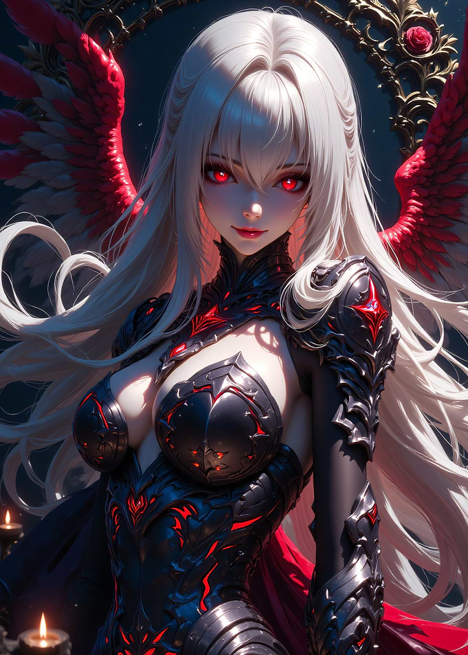 Winged Warrior Woman with Red Eyes