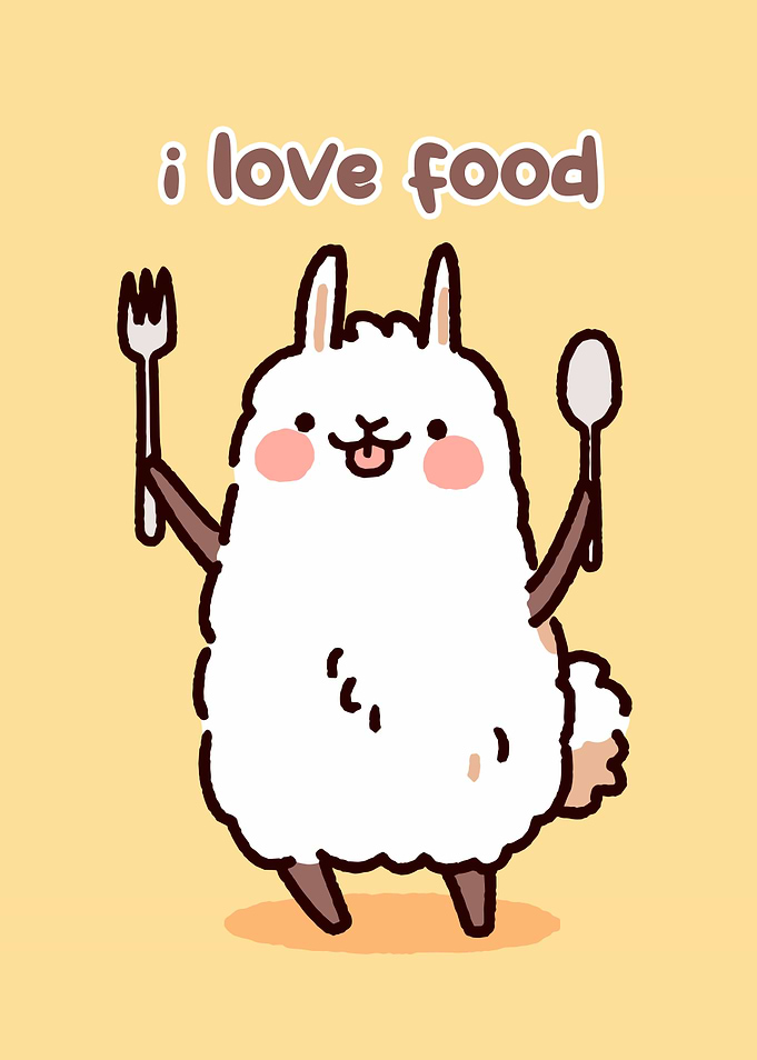Cute Llama Loves Food Illustration