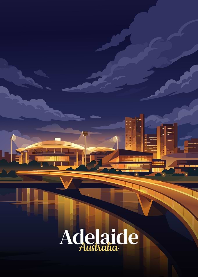 Adelaide, Australia Cityscape at Night