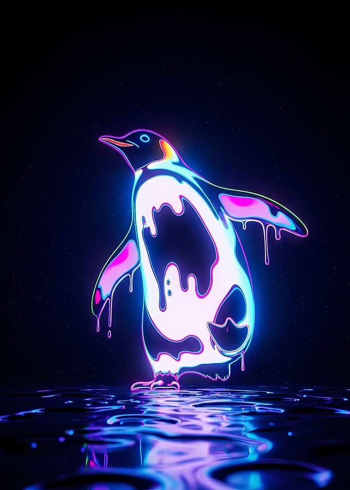 Neon Penguin Dripping in Light